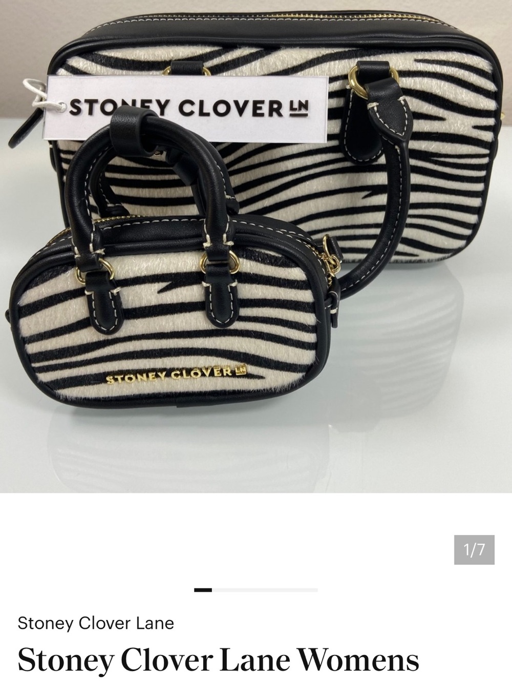 Stoney Clover Lane Zebra-Print purae w/a mini Bag in Black & White Zebra print i